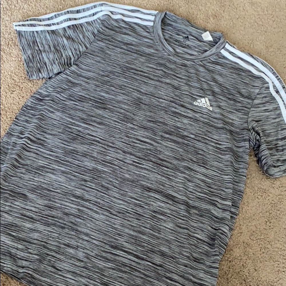 Gray and White Striped Adidas Shirt